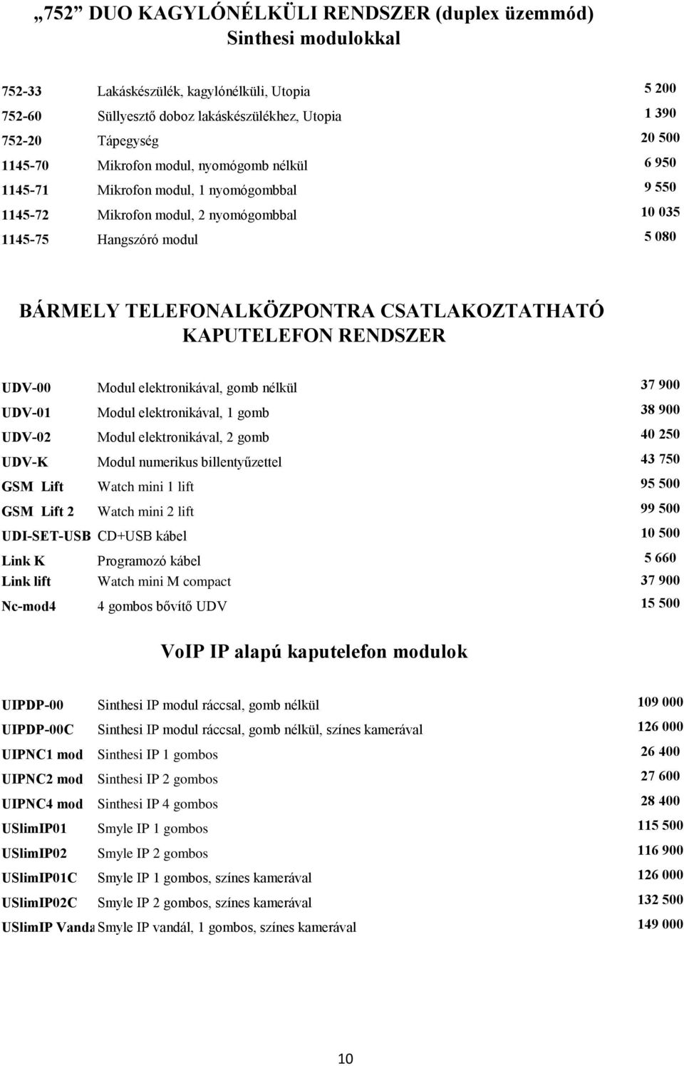 CSATLAKOZTATHATÓ KAPUTELEFON RENDSZER UDV-00 Modul elektronikával, gomb nélkül 37 900 UDV-01 Modul elektronikával, 1 gomb 38 900 UDV-02 Modul elektronikával, 2 gomb 40 250 UDV-K Modul numerikus