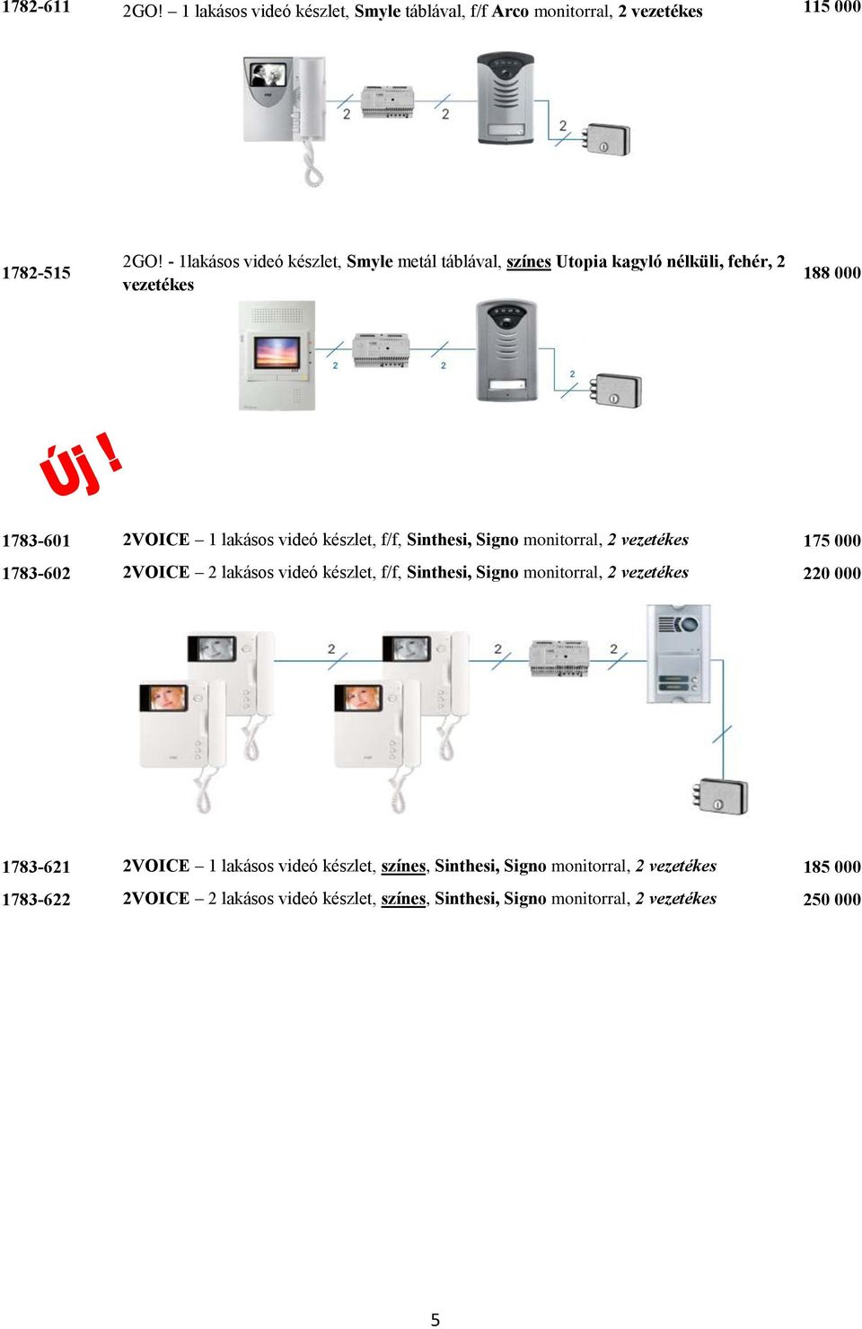 készlet, f/f, Sinthesi, Signo monitorral, 2 vezetékes 175 000 1783-602 2VOICE 2 lakásos videó készlet, f/f, Sinthesi, Signo monitorral, 2 vezetékes