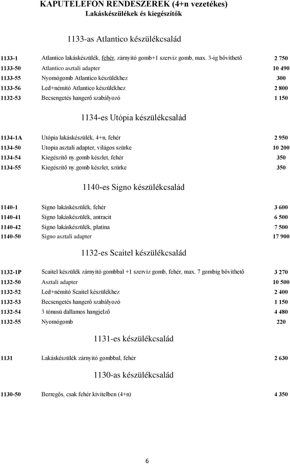 1134-es Utópia készülékcsalád 1134-1A Utópia lakáskészülék, 4+n, fehér 2 950 1134-50 Utopia asztali adapter, világos szürke 10 200 1134-54 Kiegészítő ny.gomb készlet, fehér 350 1134-55 Kiegészítő ny.