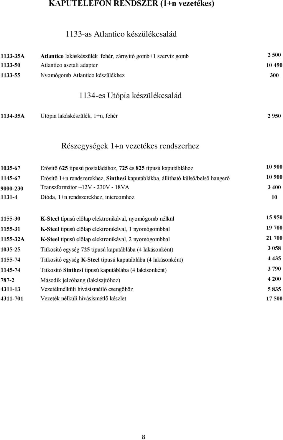 és 825 típusú kaputáblához 10 900 1145-67 Erősítő 1+n rendszerekhez, Sinthesi kaputáblákba, állítható külső/belső hangerő 10 900 9000-230 Transzformátor ~12V - 230V - 18VA 3 400 1131-4 Dióda, 1+n