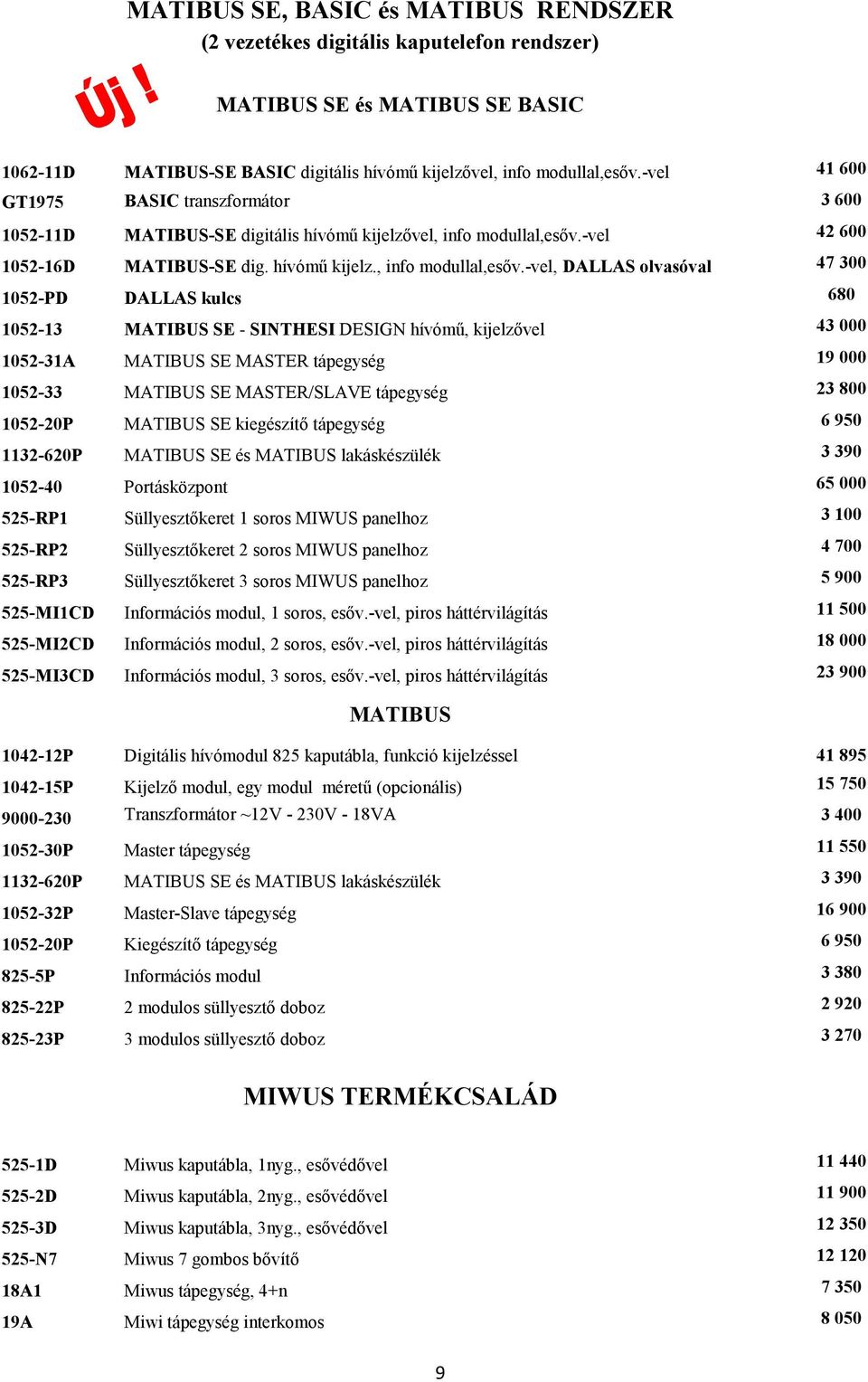 -vel 42 600 1052-16D MATIBUS-SE dig. hívómű kijelz., info modullal,esőv.