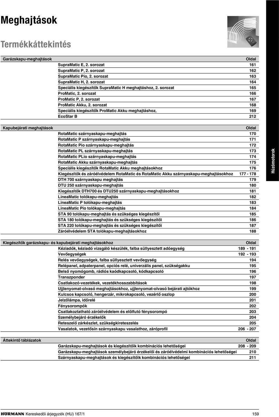 sorozat 168 Speciális kiegészítõk ProMatic Akku meghajtáshoz, 169 EcoStar B 212 Kapubejárati meghajtások Oldal RotaMatic szárnyaskapu-meghajtás 170 RotaMatic P szárnyaskapu-meghajtás 171 RotaMatic