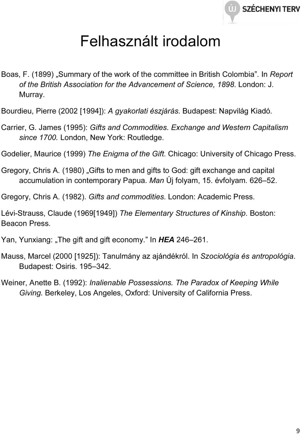 London, New York: Routledge. Godelier, Maurice (1999) The Enigma of the Gift. Chicago: University of Chicago Press. Gregory, Chris A.