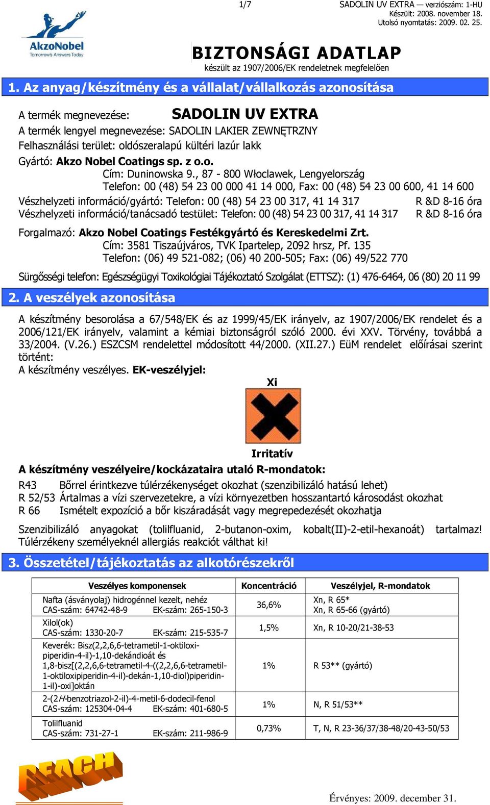 lazúr lakk Gyártó: Akzo Nobel Coatings sp. z o.o. Cím: Duninowska 9.