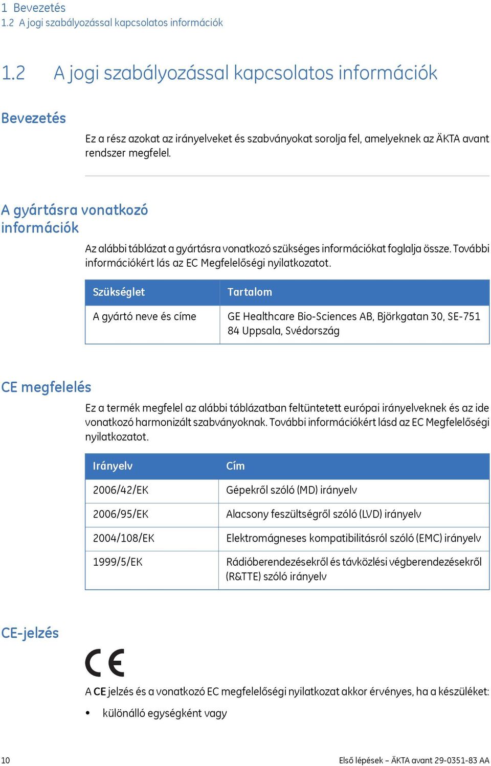 A gyártásra vonatkozó információk Az alábbi táblázat a gyártásra vonatkozó szükséges információkat foglalja össze. További információkért lás az EC Megfelelőségi nyilatkozatot.