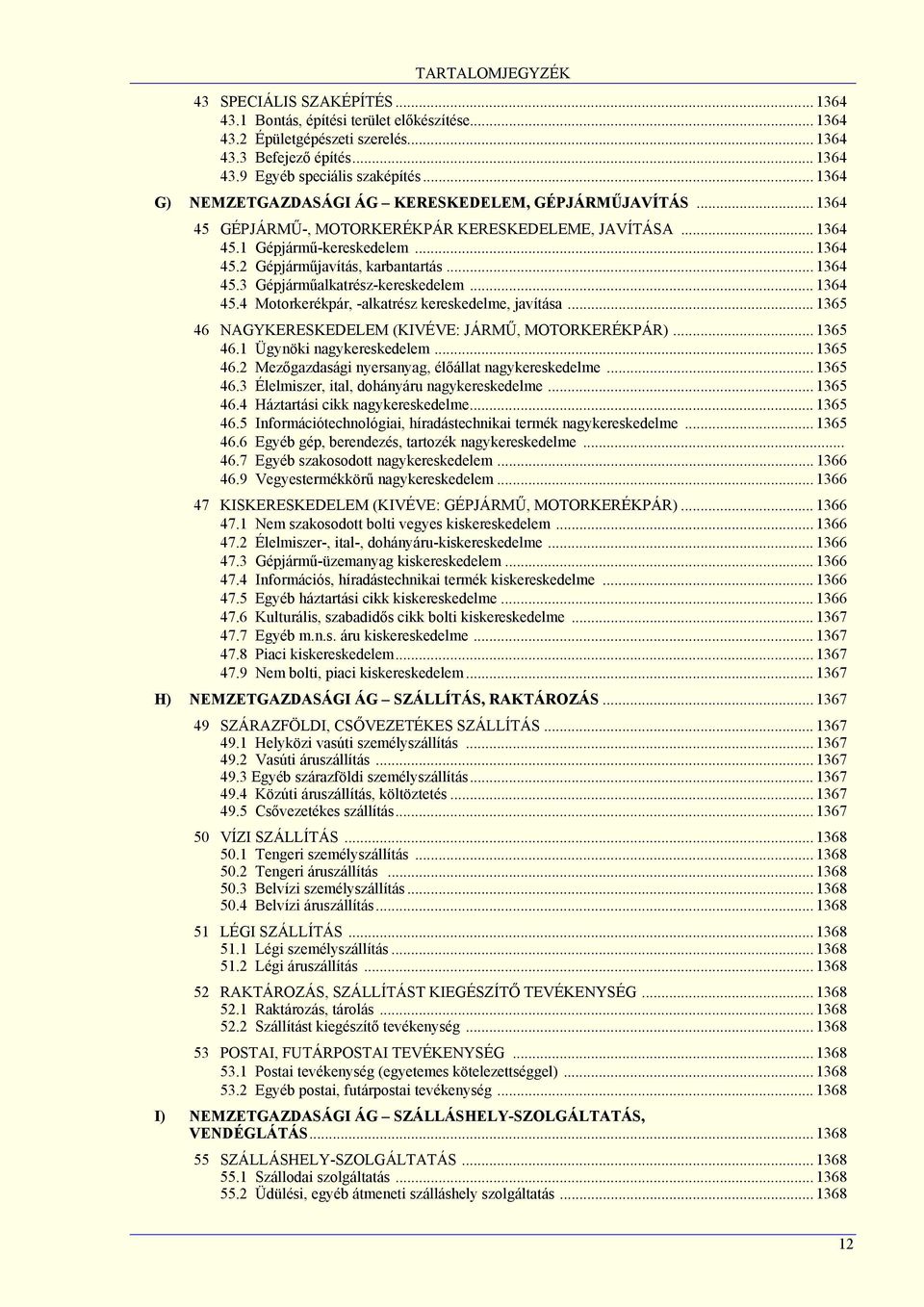 .. 1364 45.3 Gépjárműalkatrész-kereskedelem... 1364 45.4 Motorkerékpár, -alkatrész kereskedelme, javítása... 1365 46 NAGYKERESKEDELEM (KIVÉVE: JÁRMŰ, MOTORKERÉKPÁR)... 1365 46.1 Ügynöki nagykereskedelem.