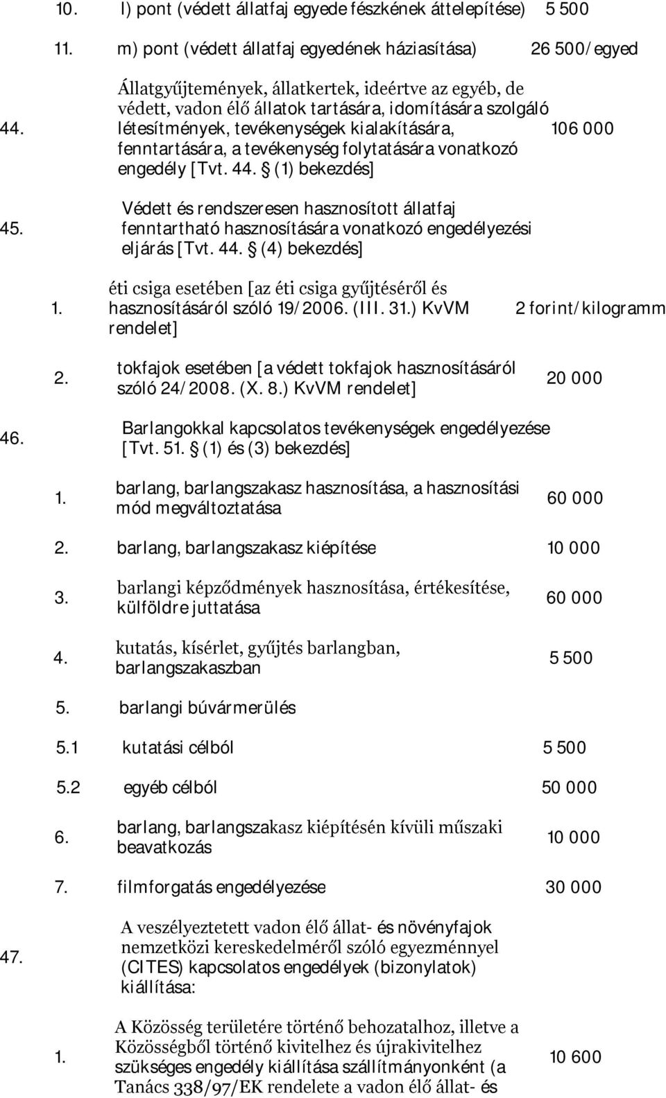 folytatására vonatkozó engedély [Tvt. 44. (1) bekezdés] Védett és rendszeresen hasznosított állatfaj fenntartható hasznosítására vonatkozó engedélyezési eljárás [Tvt. 44. (4) bekezdés] éti csiga esetében [az éti csiga gyűjtéséről és hasznosításáról szóló 19/2006.