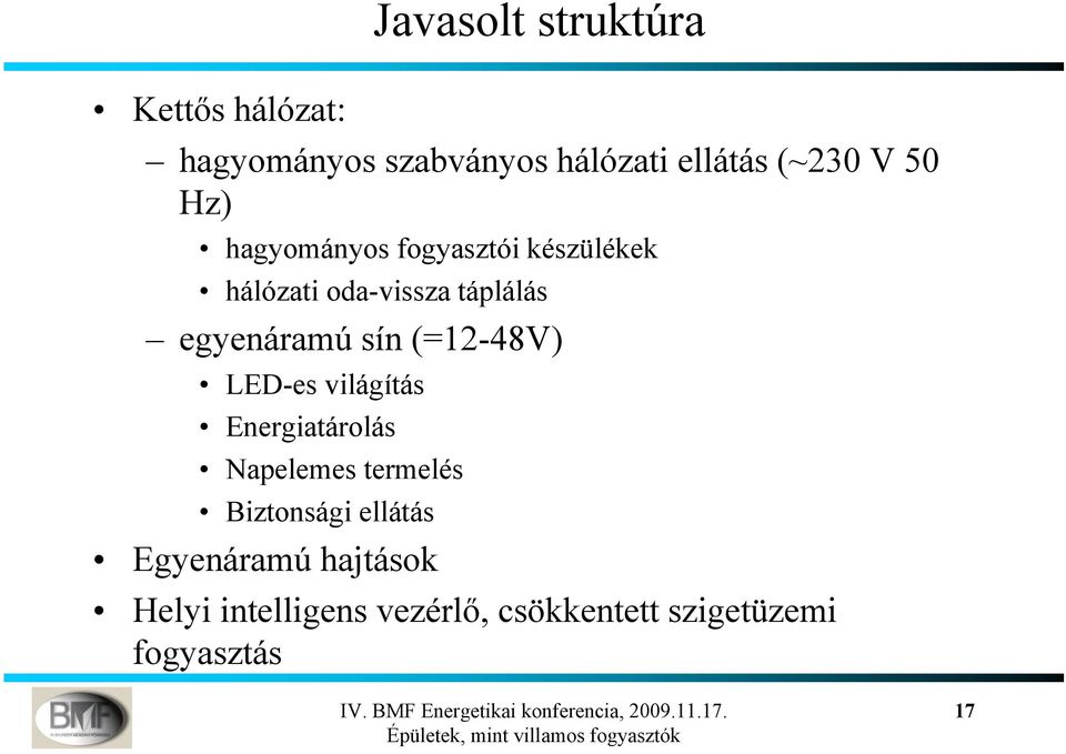 sín (=12-48V) LED-es világítás Energiatárolás Napelemes termelés Biztonsági