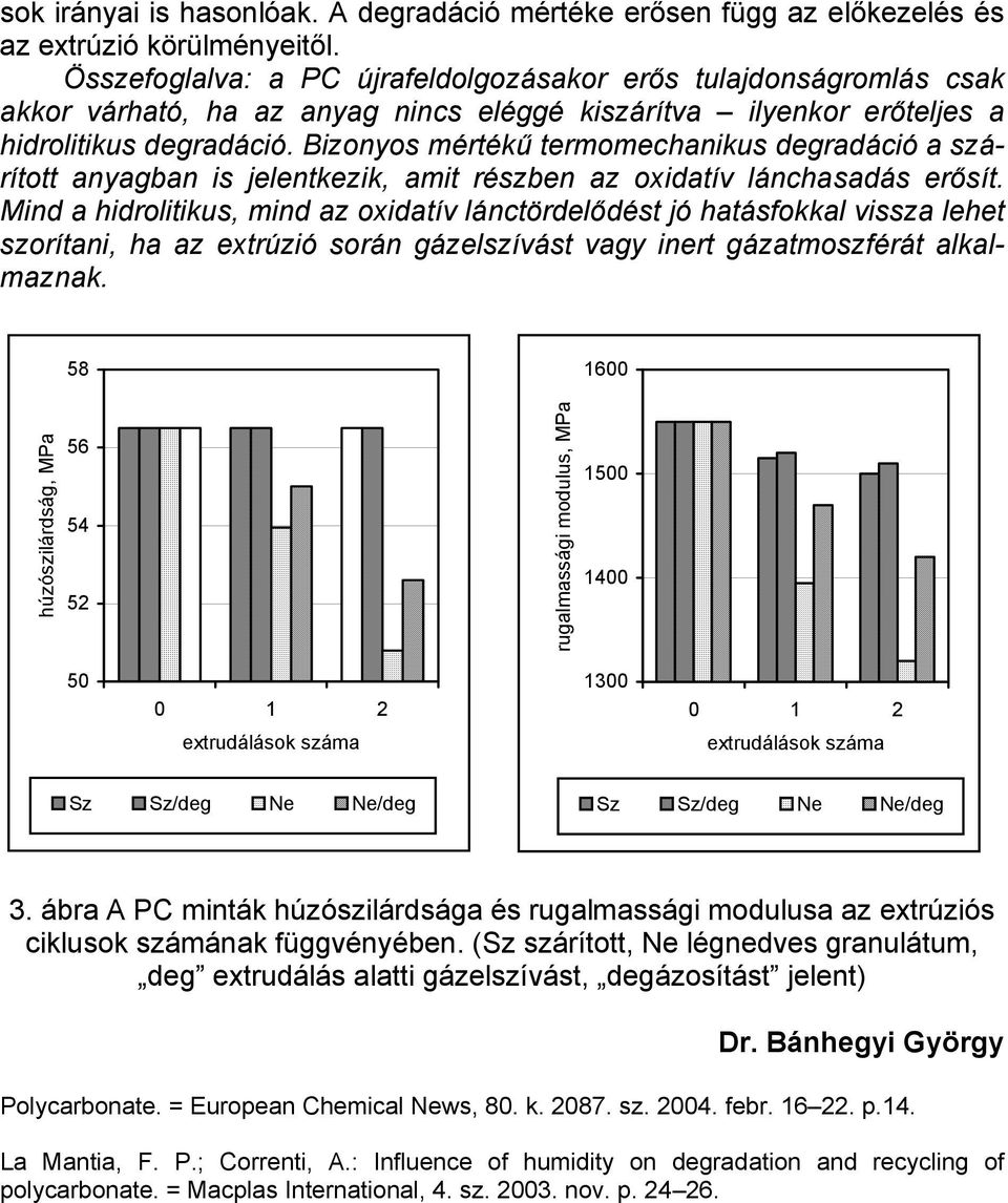 Bizonyos mértékű termomechanikus degradáció a szárított anyagban is jelentkezik, amit részben az oxidatív lánchasadás erősít.