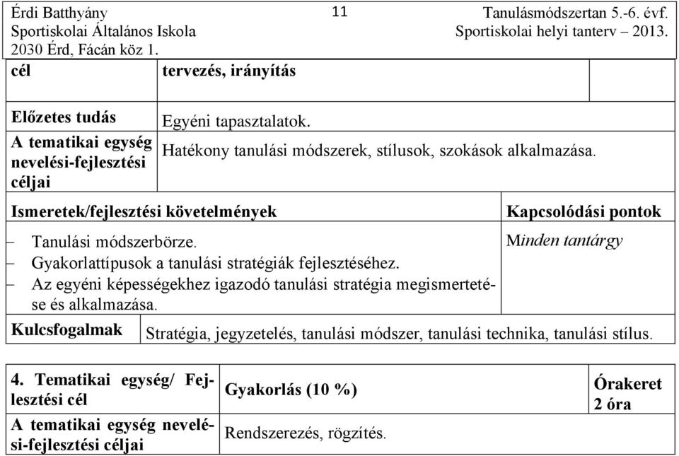 Gyakorlattípusok a tanulási stratégiák fejlesztéséhez.