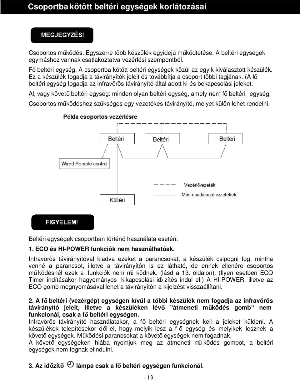 (A f beltéri egység fogadja az infravörös távirányító által adott ki-és bekapcsolási jeleket. Al, vagy követ beltéri egység: minden olyan beltéri egység, amely nem f beltéri egység.