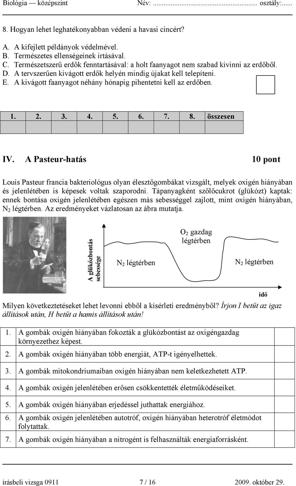 A kivágott faanyagot néhány hónapig pihentetni kell az erdőben. 1. 2. 3. 4. 5. 6. 7. 8. összesen IV.