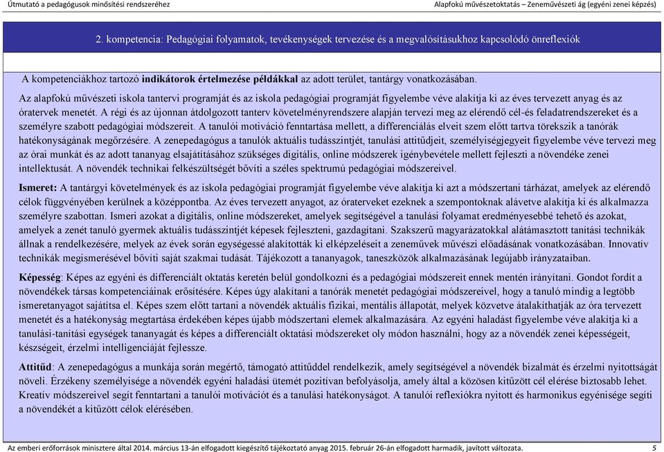 A régi és az újonnan átdolgozott tanterv követelményrendszere alapján tervezi meg az elérendő cél-és feladatrendszereket és a személyre szabott pedagógiai módszereit.