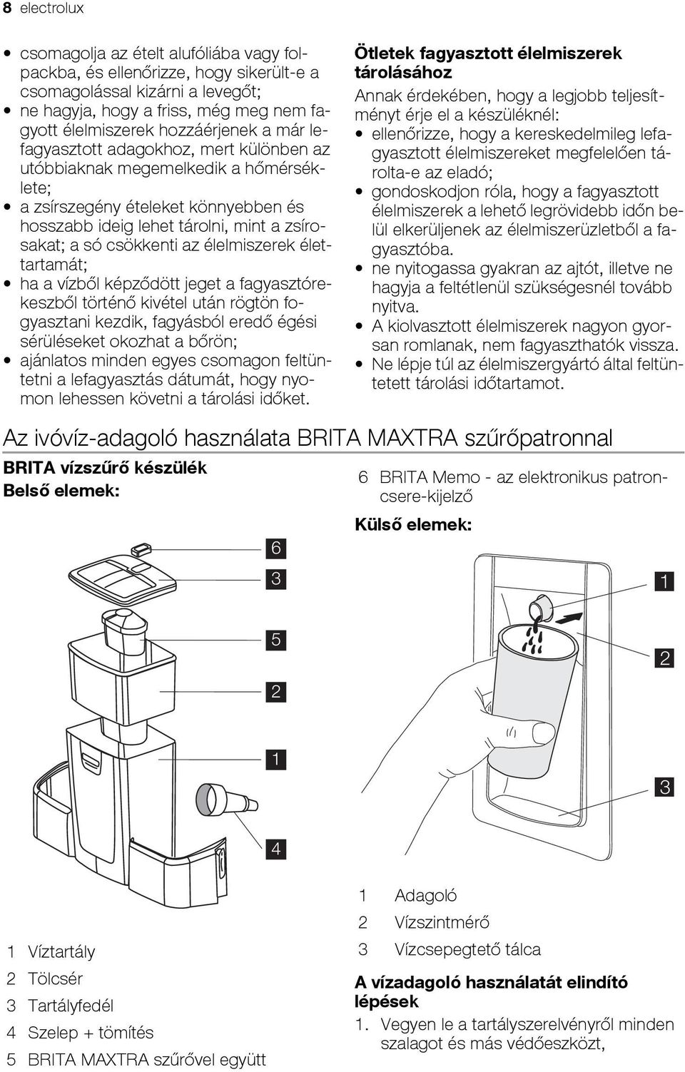 élelmiszerek élettartamát; ha a vízből képződött jeget a fagyasztórekeszből történő kivétel után rögtön fogyasztani kezdik, fagyásból eredő égési sérüléseket okozhat a bőrön; ajánlatos minden egyes