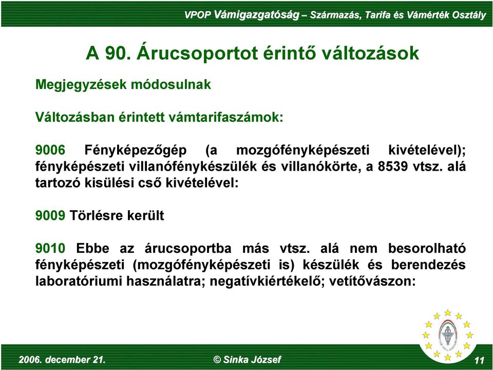 alá tartozó kisülési cső kivételével: 9009 Törlésre került 9010 Ebbe az árucsoportba más vtsz.