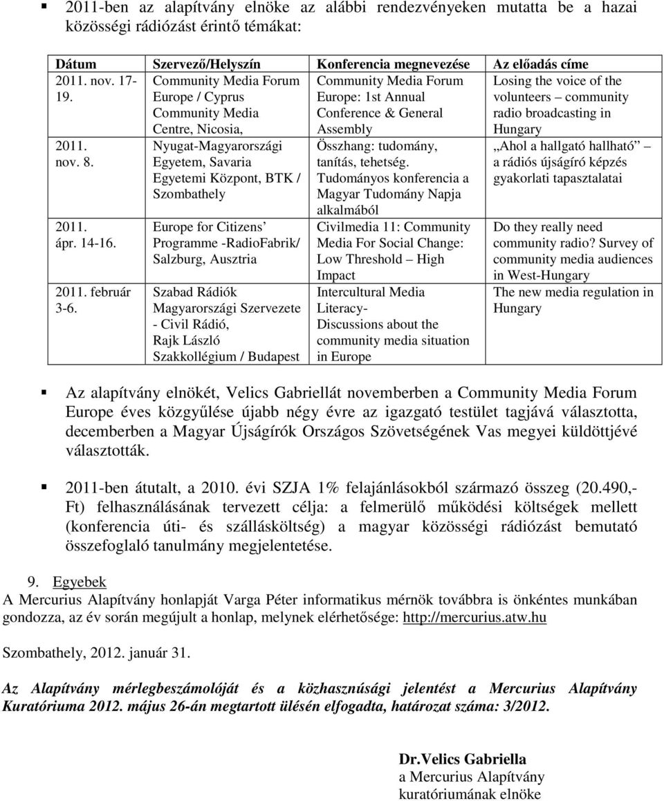 Community Media Forum Europe / Cyprus Community Media Centre, Nicosia, Nyugat-Magyarországi Egyetem, Savaria Egyetemi Központ, BTK / Szombathely Europe for Citizens Programme -RadioFabrik/ Salzburg,