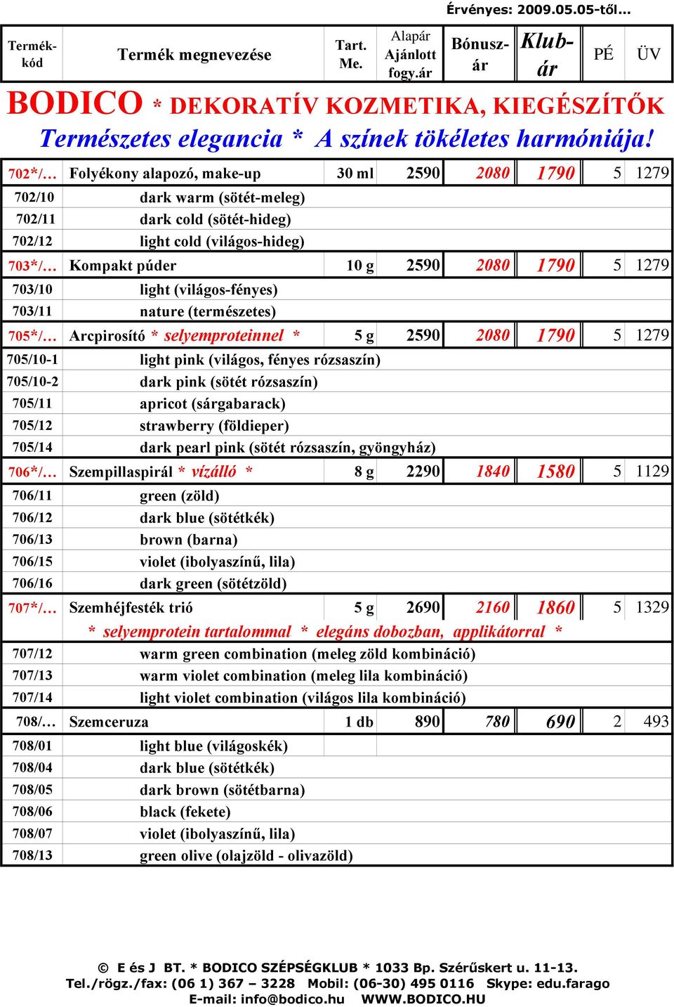 1279 703/10 light (világos-fényes) 703/11 nature (természetes) 705*/ Arcpirosító * selyemproteinnel * 5 g 2590 2080 1790 5 1279 705/10-1 light pink (világos, fényes rózsaszín) 705/10-2 dark pink