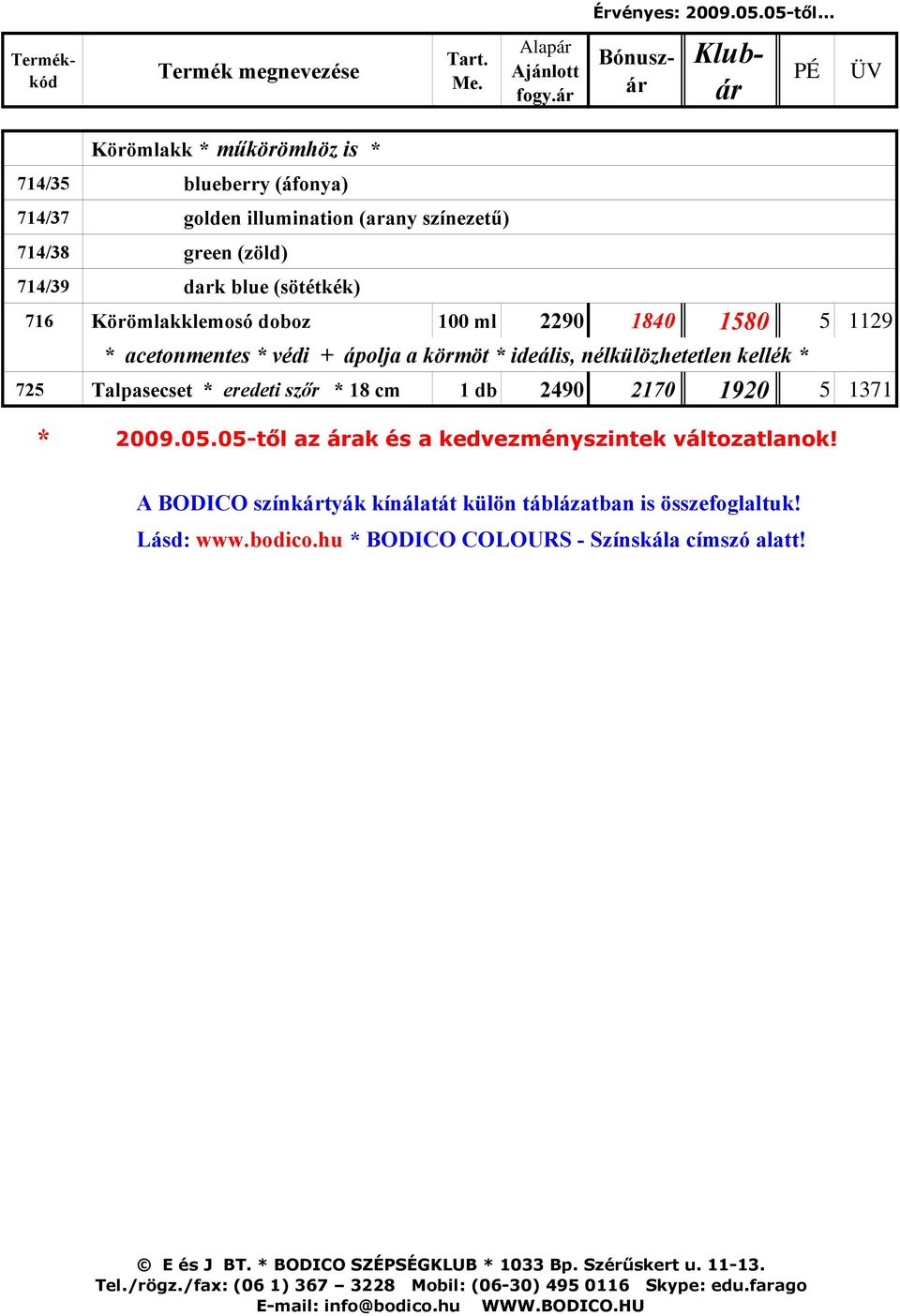 714/39 dark blue (sötétkék) 716 Körömlakklemosó doboz 100 ml 2290 1840 1580 5 1129 * acetonmentes * védi + ápolja a körmöt * ideális,