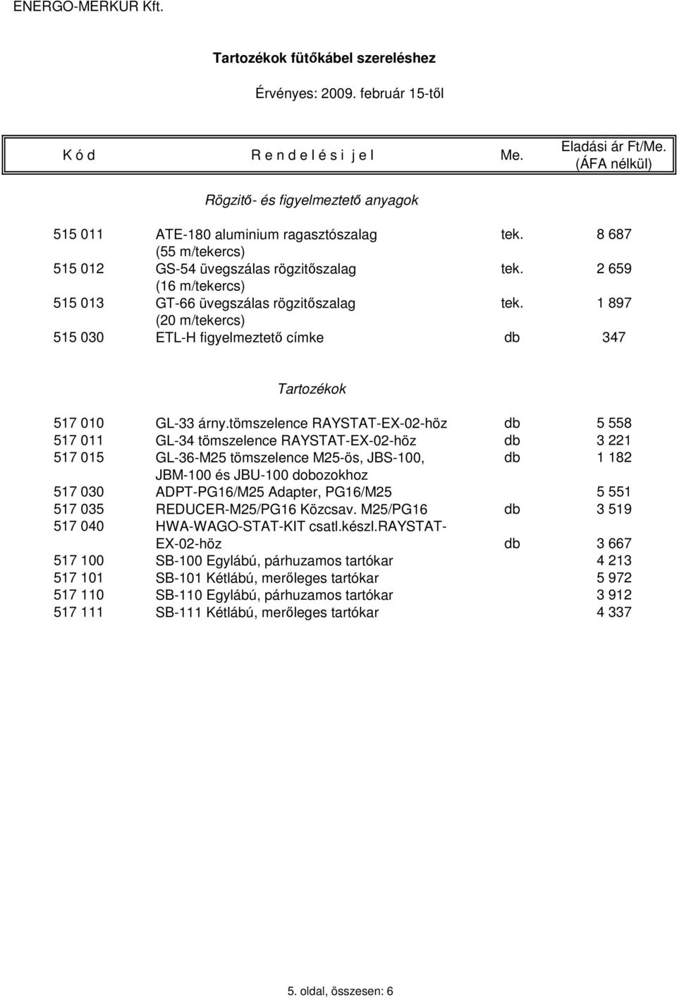 tömszelence RAYSTAT-EX-02-höz db 5 558 517 011 GL-34 tömszelence RAYSTAT-EX-02-höz db 3 221 517 015 GL-36-M25 tömszelence M25-ös, JBS-100, db 1 182 JBM-100 és JBU-100 dobozokhoz 517 030 ADPT-PG16/M25