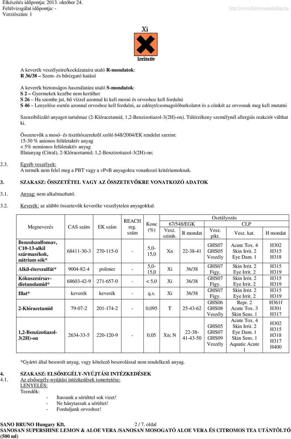 anyagot tartalmaz (2-Klóracetamid, 1,2-Benzizotiazol-3(2H)-on). Túlérzékeny személynél allergiás reakciót válthat ki.