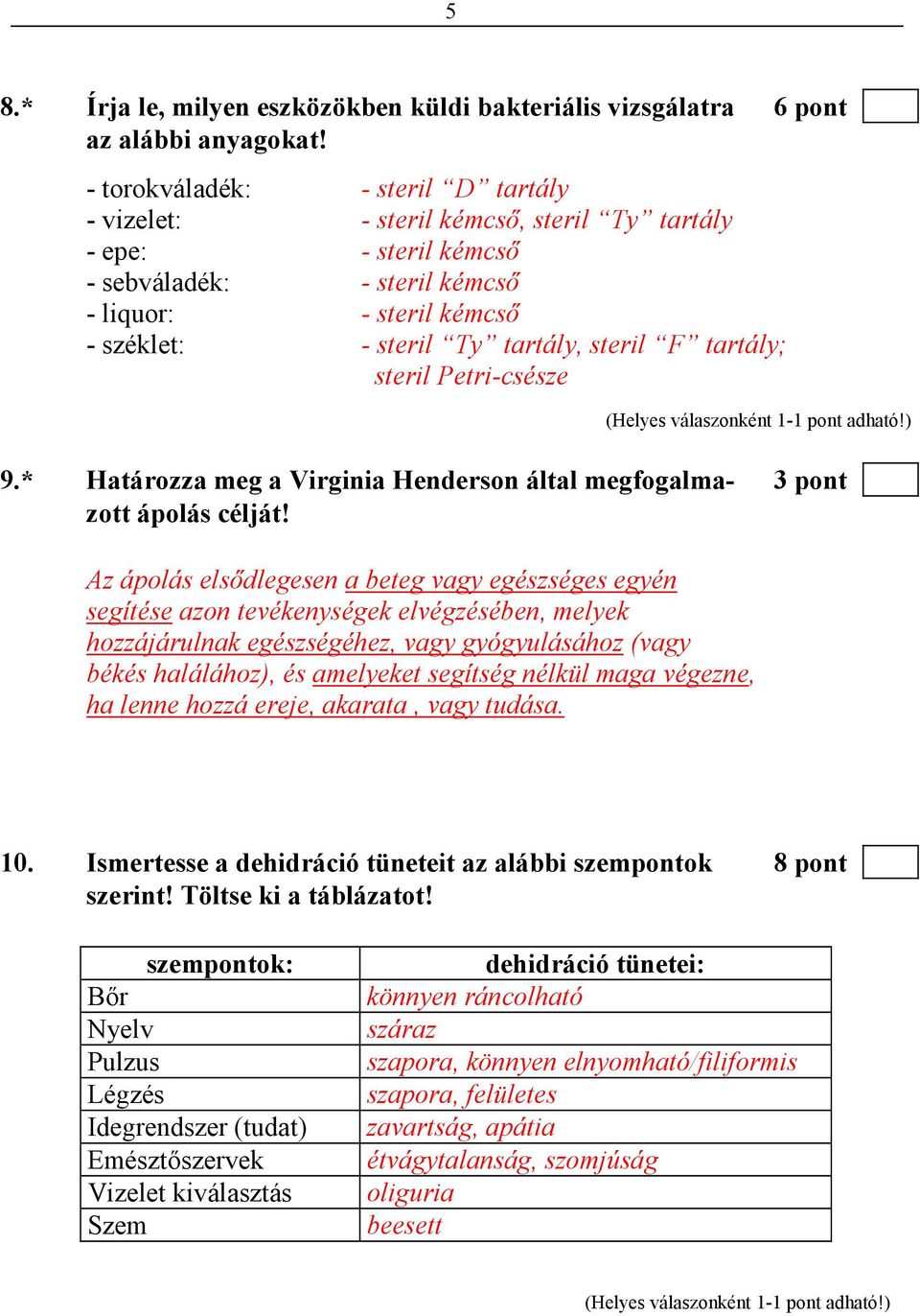 F tartály; steril Petri-csésze 9.* Határozza meg a Virginia Henderson által megfogalma- 3 pont zott ápolás célját!