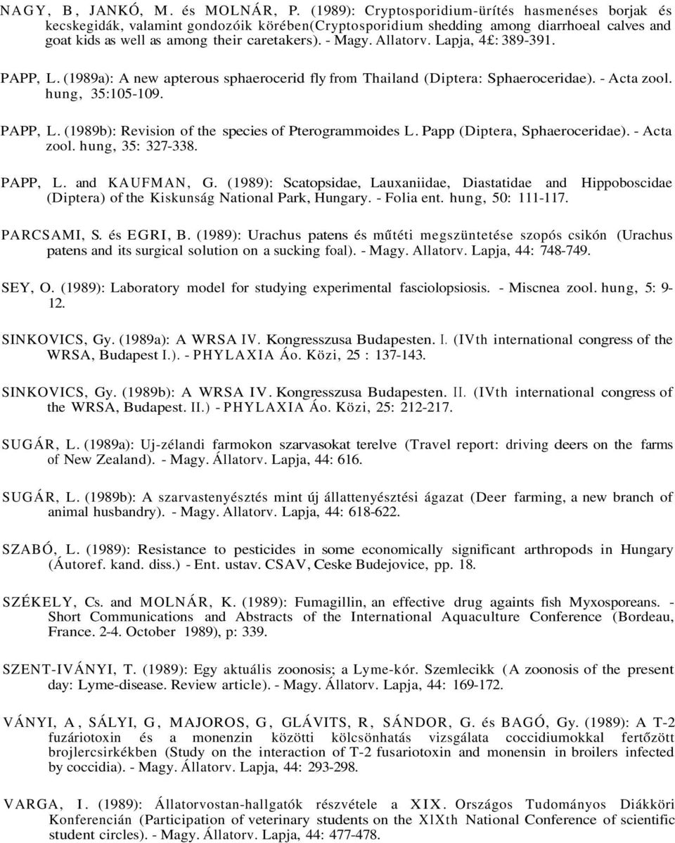 Allatorv. Lapja, 4 : 389-391. PAPP, L. (1989a): A new apterous sphaerocerid fly from Thailand (Diptera: Sphaeroceridae). - Acta zool. hung, 35:105-109. PAPP, L. (1989b): Revision of the species of Pterogrammoides L.