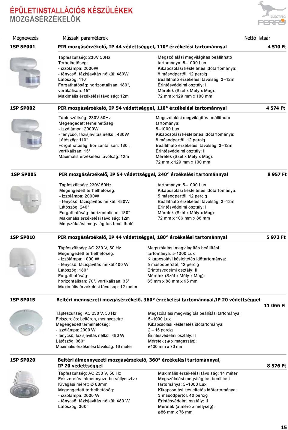 12m Megszólalási megvilágítás beállítható tartománya: 5 1000 Lux Kikapcsolási késleltetés időtartománya: 8 másodpertől, 12 percig Beállítható érzékelési távolság: 3 12m 72 mm x 129 mm x 100 mm 1SP