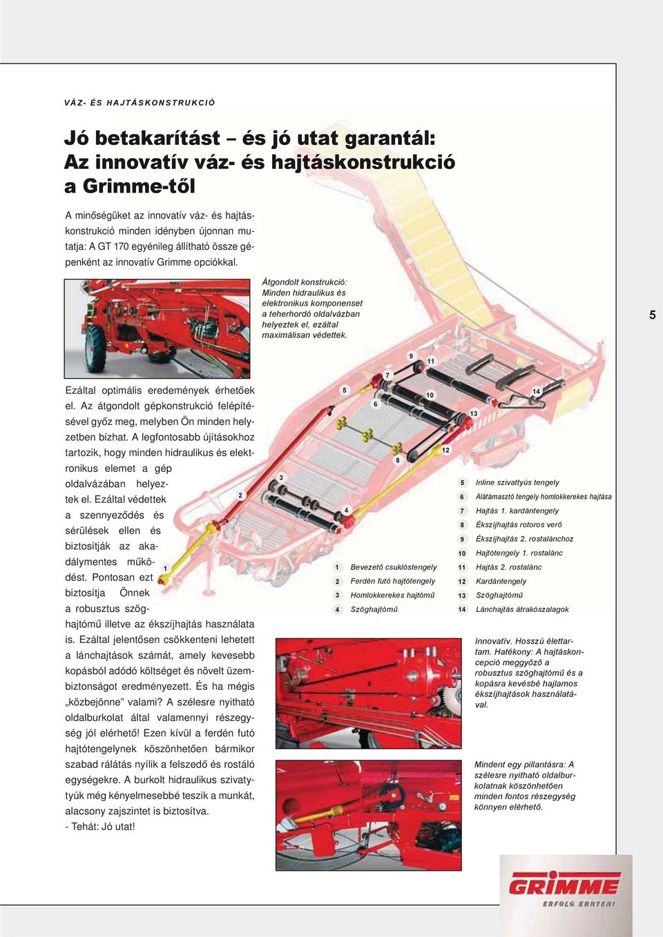 Átgondolt konstrukció: Minden hidraulikus és elektronikus komponenset a teherhordó oldalvázban helyeztek el, ezáltal maximálisan védettek. 9 7 Ezáltal optimális eredemények érhetőek el.