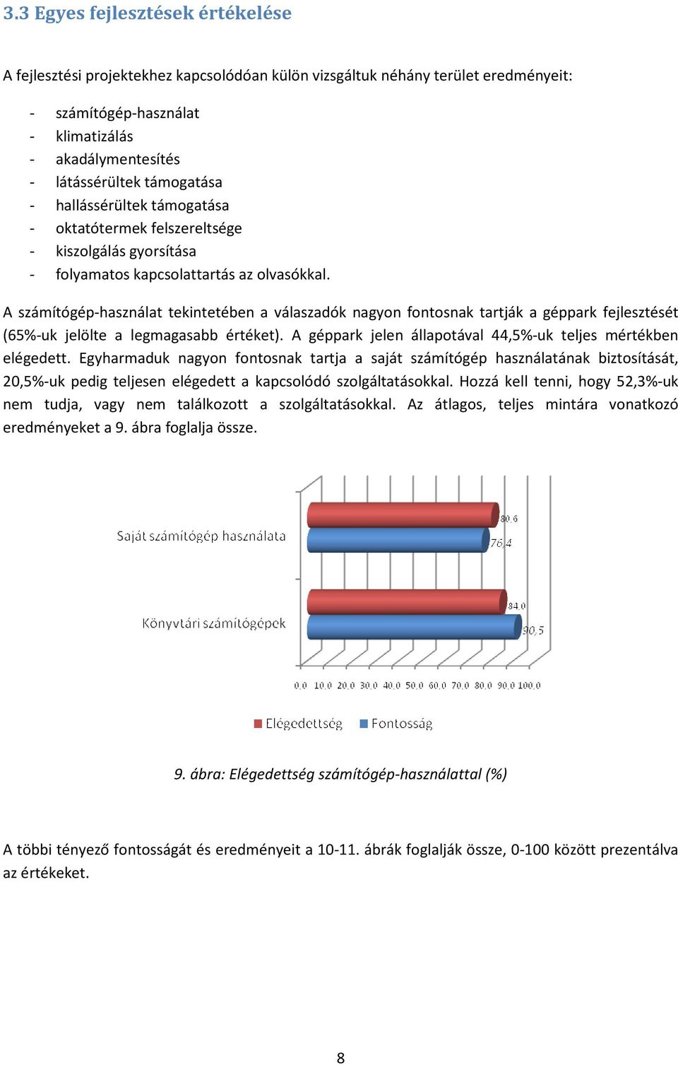 A számítógép-használat tekintetében a válaszadók nagyon fontosnak tartják a géppark fejlesztését (65%-uk jelölte a legmagasabb értéket).