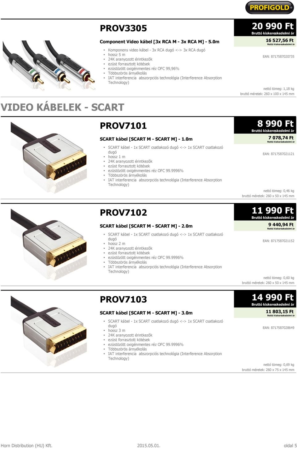 0m SCART kábel - 1x SCART csatlakozó dugó <-> 1x SCART csatlakozó dugó hossz 1 m ezüstözött oxigénmentes réz OFC 99.9996% PROV7102 SCART kábel [SCART M - SCART M] - 2.