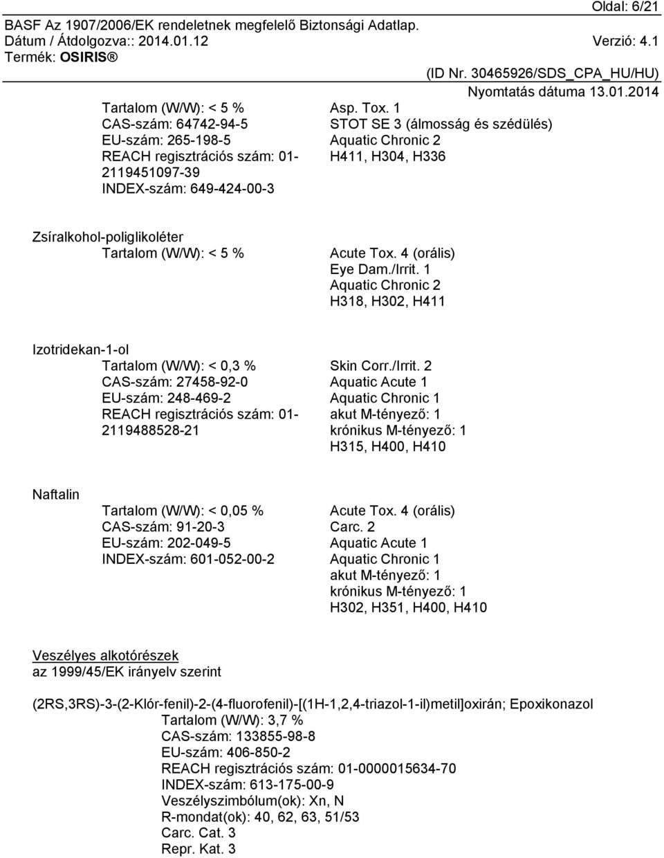 Zsíralkohol-poliglikoléter Tartalom (W/W): < 5 % Acute Tox. 4 (orális) Eye Dam./Irrit.