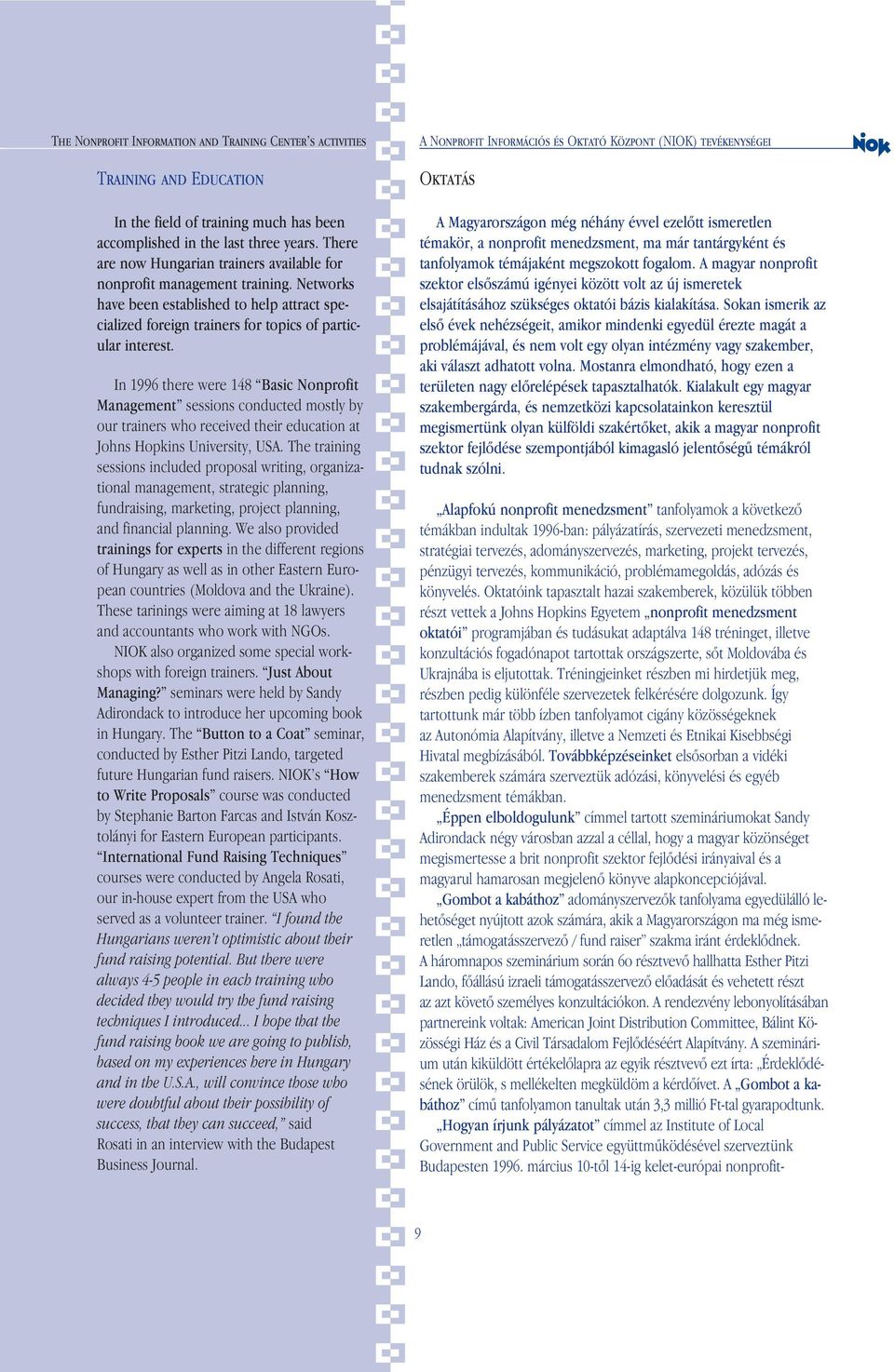 In 1996 there were 148 Basic Nonprofit Management sessions conducted mostly by our trainers who received their education at Johns Hopkins University, USA.