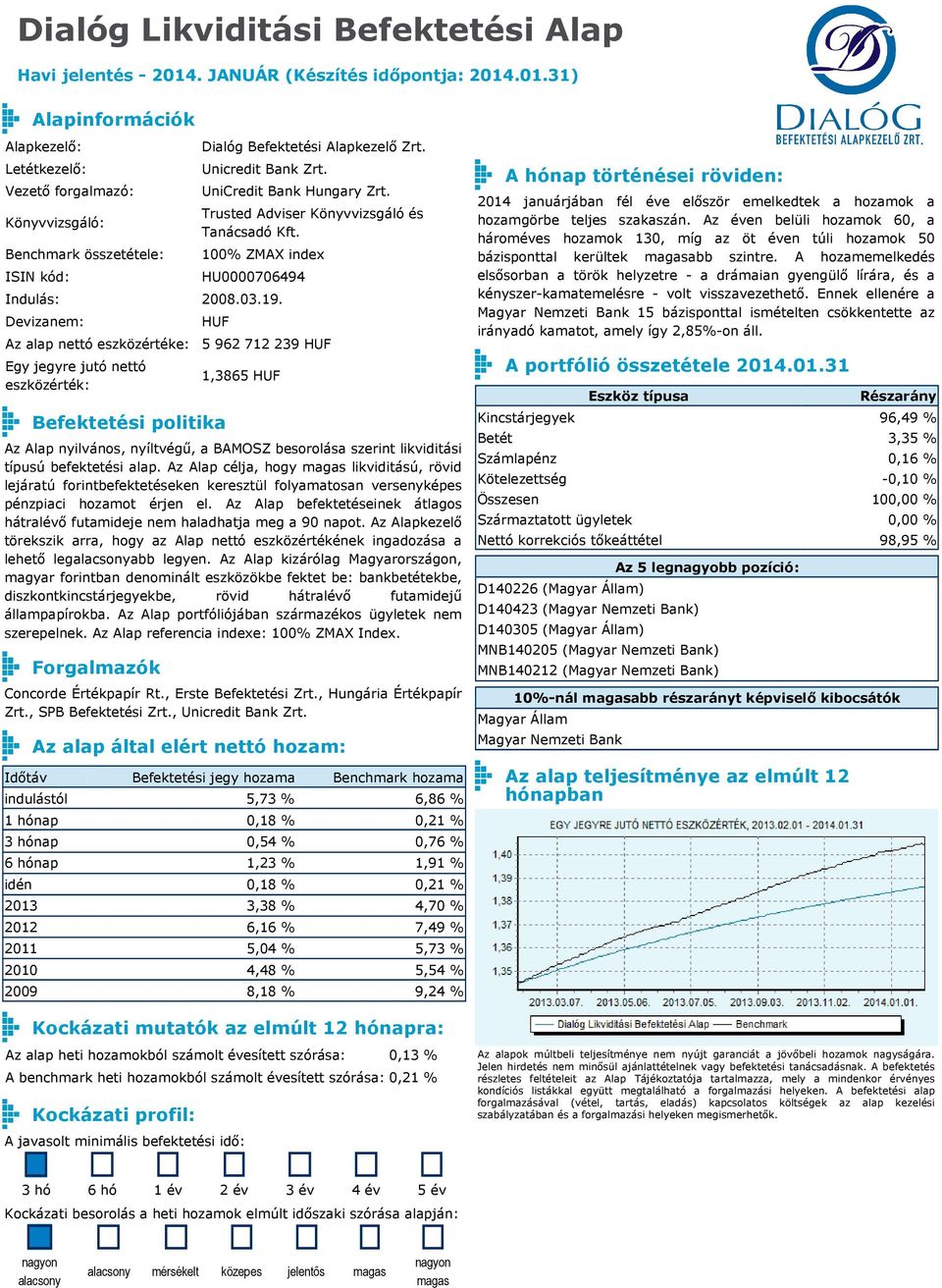 Az Alap célja, hogy likviditású, rövid lejáratú forintbefektetéseken keresztül folyamatosan versenyképes pénzpiaci hozamot érjen el.