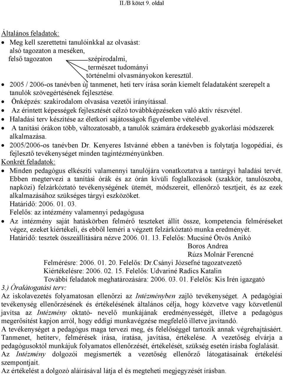 Az érintett képességek fejlesztését célzó továbbképzéseken való aktív részvétel. Haladási terv készítése az életkori sajátosságok figyelembe vételével.