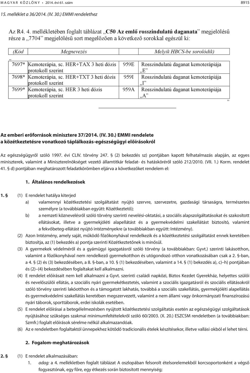 Kemoterápia, sc. HER+TAX 3 heti dózis protokoll szerint 959E Rosszindulatú daganat kemoterápiája E 7698* Kemoterápia, sc.