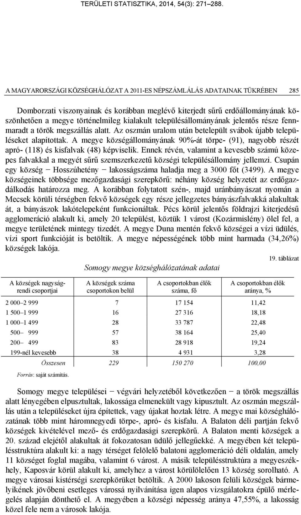 A megye községállományának 90%-át törpe- (91), nagyobb részét apró- (118) és kisfalvak (48) képviselik.