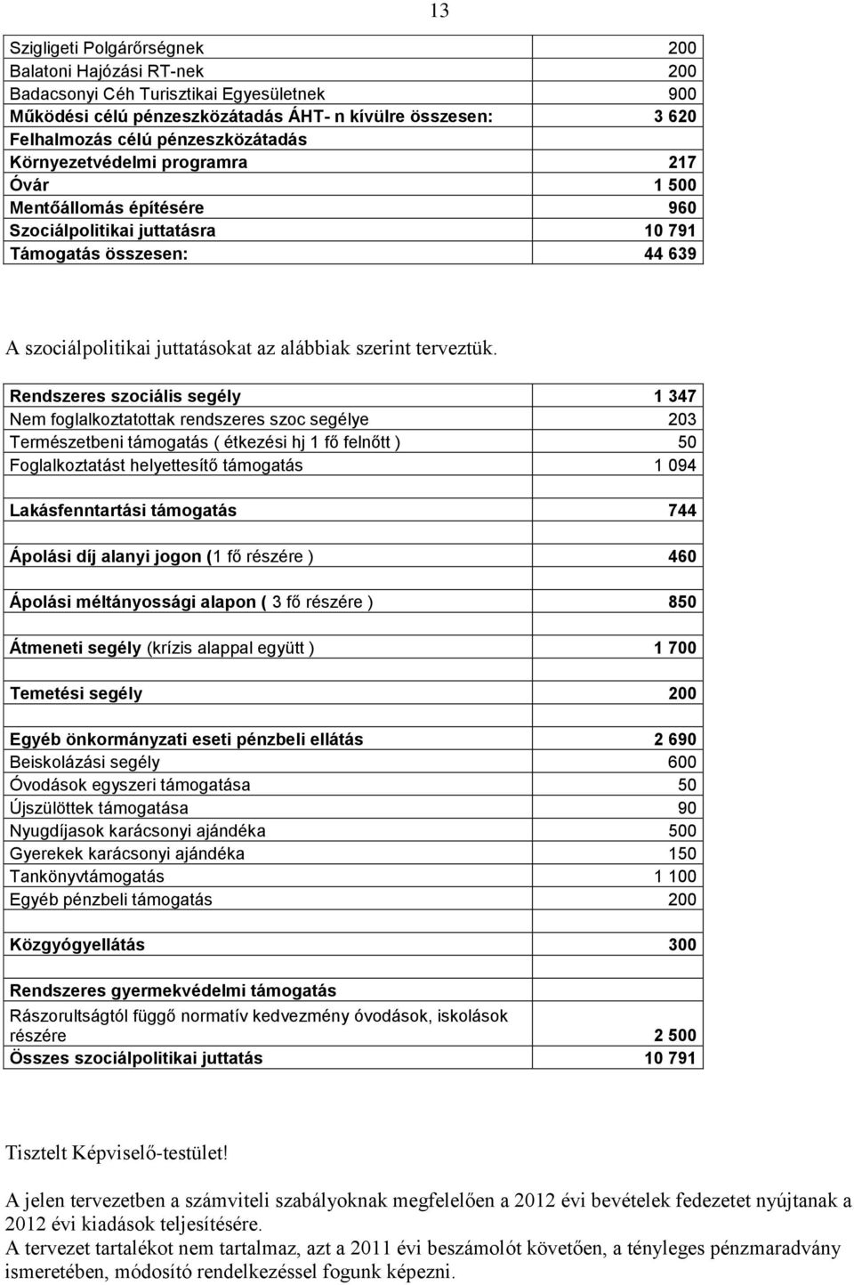 Rendszeres szociális segély 1 347 Nem foglalkoztatottak rendszeres szoc segélye 203 Természetbeni támogatás ( étkezési hj 1 fő felnőtt ) 50 Foglalkoztatást helyettesítő támogatás 1 094