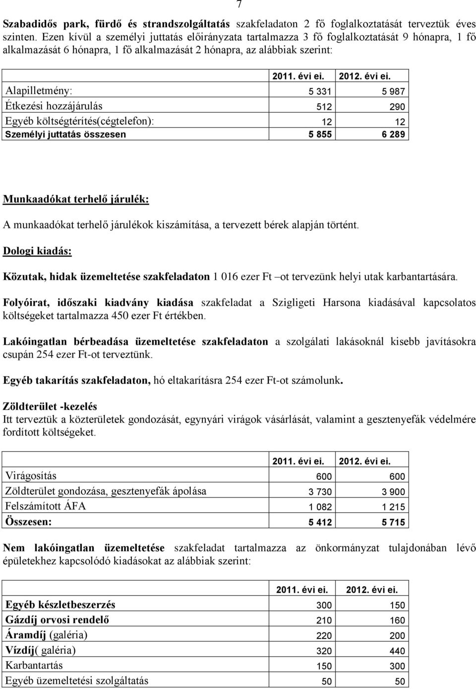 Étkezési hozzájárulás 512 290 Egyéb költségtérítés(cégtelefon): 12 12 Személyi juttatás összesen 5 855 6 289 Munkaadókat terhelő járulék: A munkaadókat terhelő járulékok kiszámítása, a tervezett