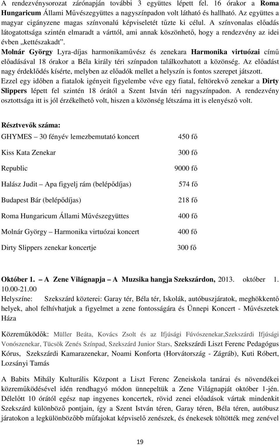 A színvonalas elıadás látogatottsága szintén elmaradt a várttól, ami annak köszönhetı, hogy a rendezvény az idei évben kettészakadt.