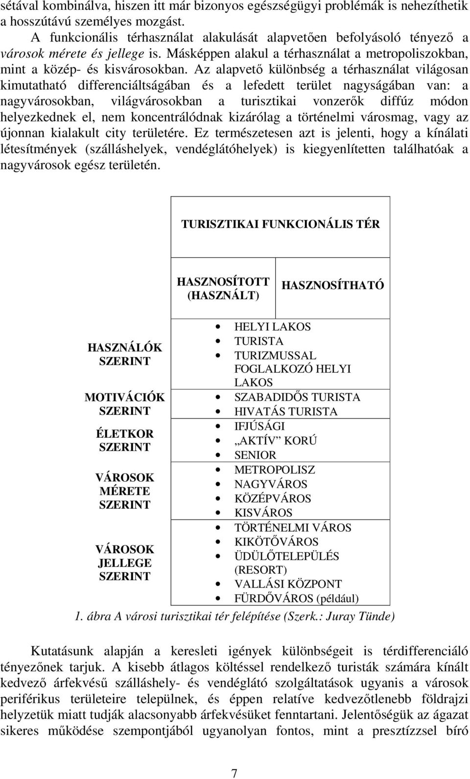 Az alapvető különbség a térhasználat világosan kimutatható differenciáltságában és a lefedett terület nagyságában van: a nagyvárosokban, világvárosokban a turisztikai vonzerők diffúz módon