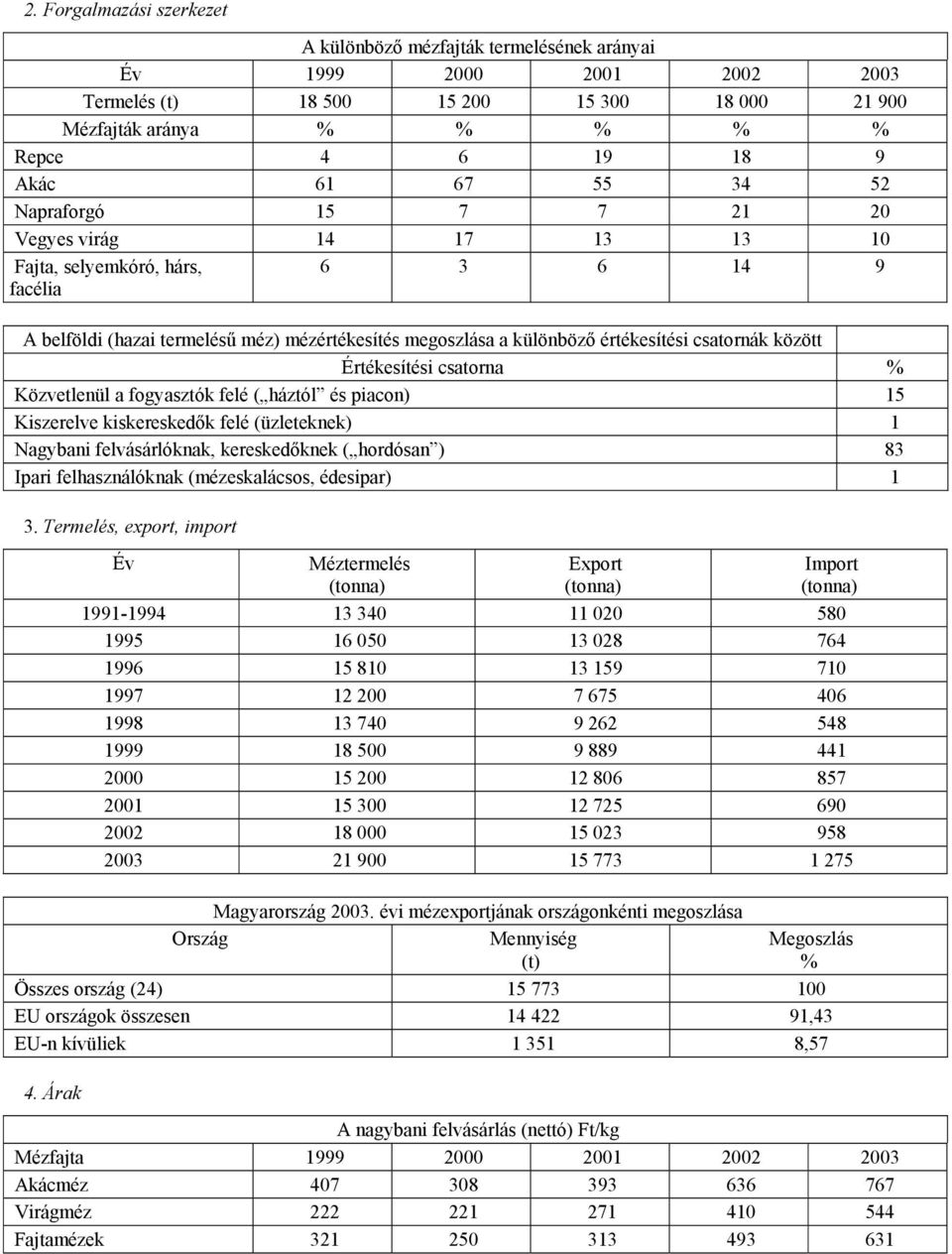 csatornák között Értékesítési csatorna % Közvetlenül a fogyasztók felé ( háztól és piacon) 15 Kiszerelve kiskereskedők felé (üzleteknek) 1 Nagybani felvásárlóknak, kereskedőknek ( hordósan ) 83 Ipari