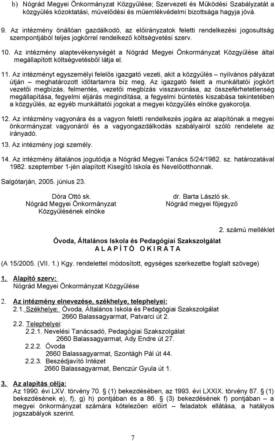 Az intézmény alaptevékenységét a Nógrád Megyei Önkormányzat Közgyűlése által megállapított költségvetésből látja el. 11.