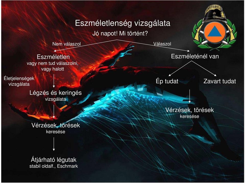 Eszméleténél van Életjelenségek vizsgálata Légzés és keringés vizsgálata Ép