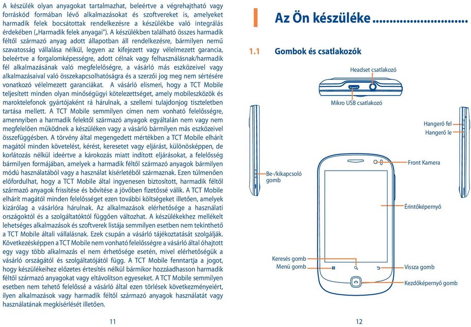 A készülékben található összes harmadik féltől származó anyag adott állapotban áll rendelkezésre, bármilyen nemű szavatosság vállalása nélkül, legyen az kifejezett vagy vélelmezett garancia,