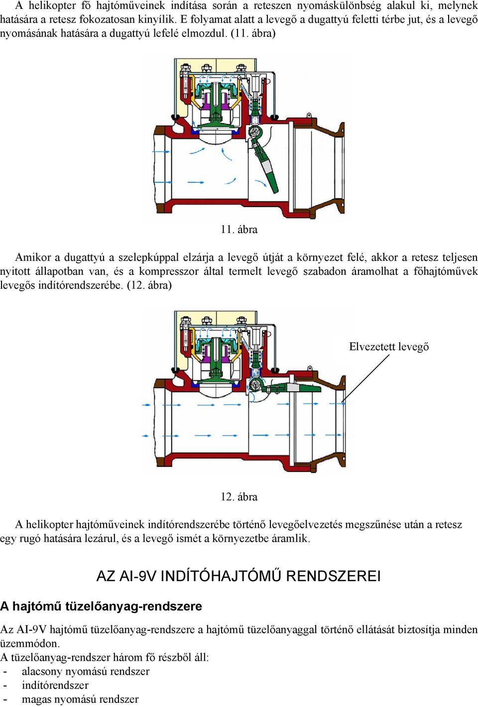 ábra Amikor a dugattyú a szelepkúppal elzárja a levegő útját a környezet felé, akkor a retesz teljesen nyitott állapotban van, és a kompresszor által termelt levegő szabadon áramolhat a főhajtóművek