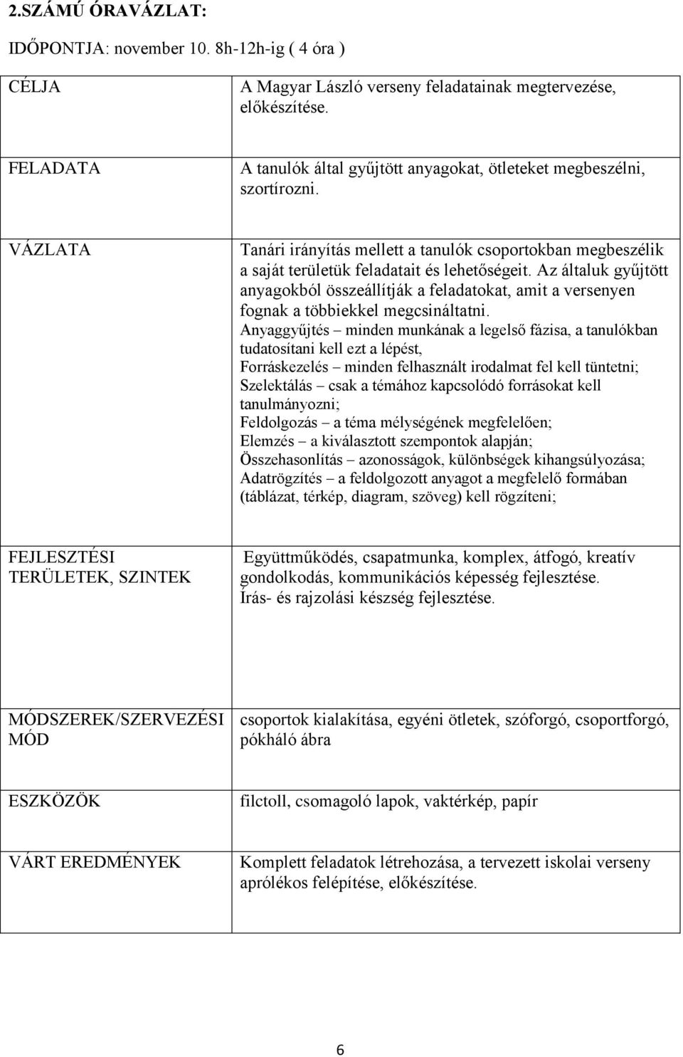 Az általuk gyűjtött anyagokból összeállítják a feladatokat, amit a versenyen fognak a többiekkel megcsináltatni.