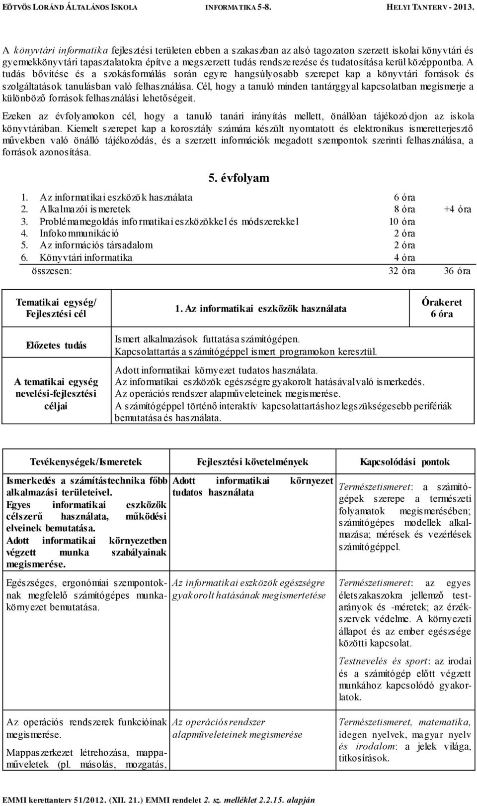 Cél, hogy a tanuló minden tantárggyal kapcsolatban megismerje a különböző források felhasználási lehetőségeit.