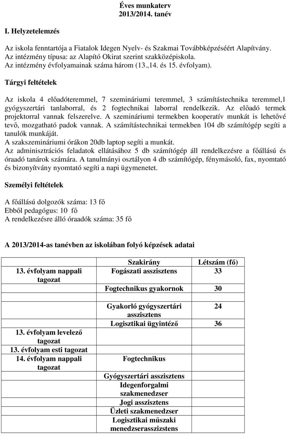 Tárgyi feltételek Az iskola 4 előadóteremmel, 7 szemináriumi teremmel, 3 számítástechnika teremmel,1 gyógyszertári tanlaborral, és 2 fogtechnikai laborral rendelkezik.