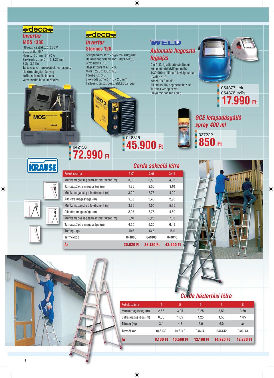 Starmos 20 Automata hegesztő fejpajzs Bekapcsolási idõ: 75@25%; 60@60% Hálózati táp V/fázis H2: 230/ 50/60 Biztosíték A: 0 Hegesztõáram A: 5-80 : 275 x 30 x 70 Tömeg Kg: 3,5 Elektroda átmérõ:,6-2,5