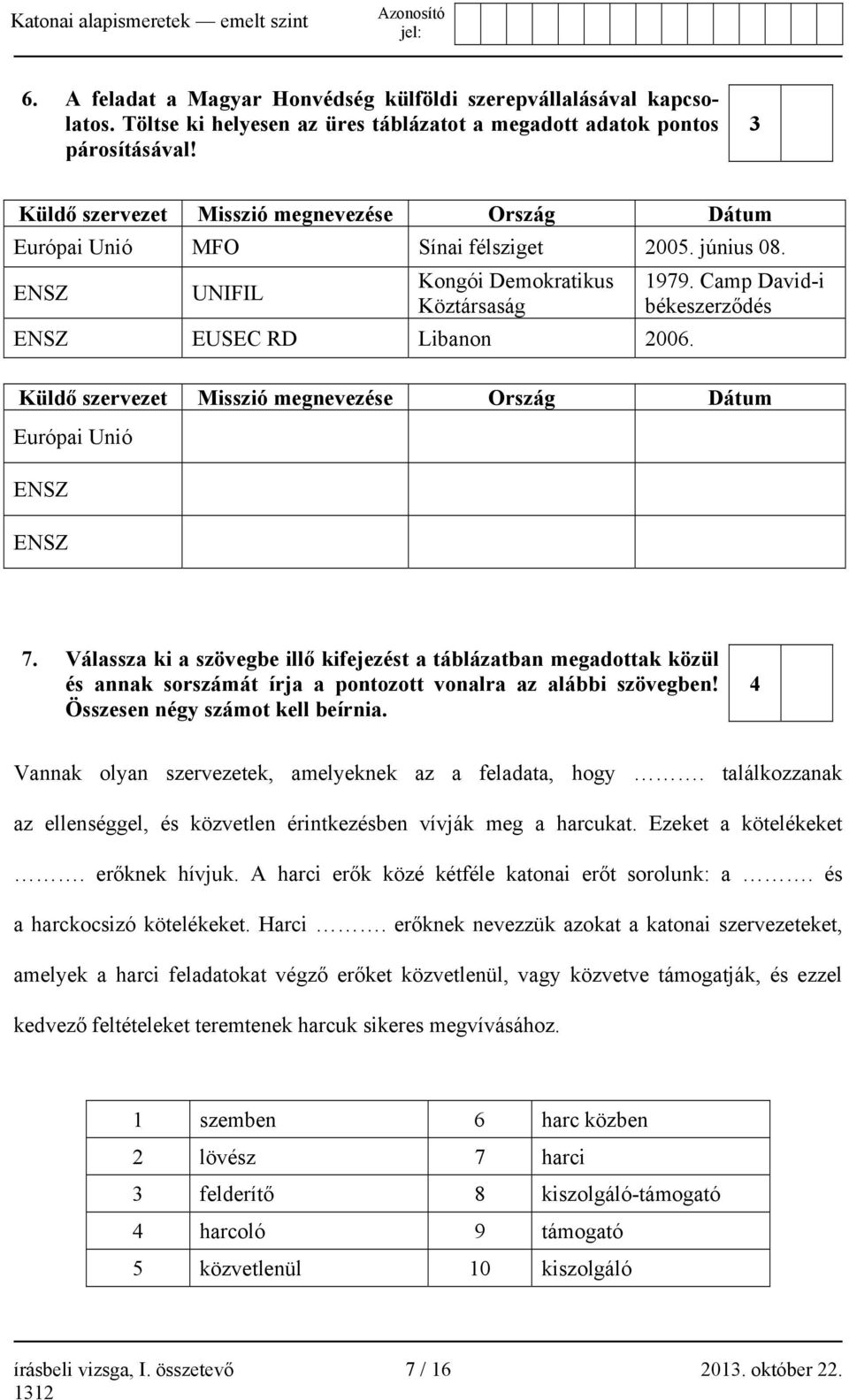 Camp David-i békeszerződés Küldő szervezet Misszió megnevezése Ország Dátum Európai Unió ENSZ ENSZ 7.